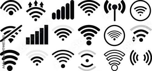 Collection of Wi-Fi and signal strength icons, including no signal and upload indicators