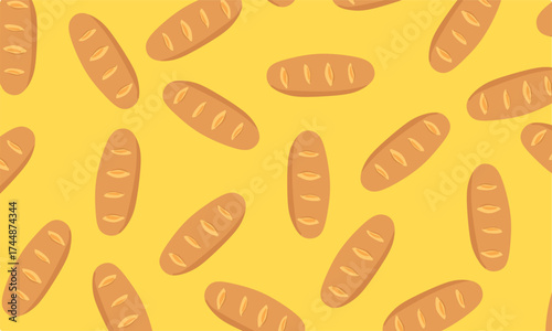 Baguettes Seamless Vector Pattern. Simple bakery background. Vector seamless bread pattern. 