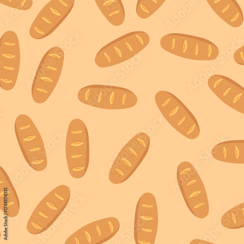 Seamless pattern with baguette in doodle style. perfect for bakery packaging, kitchen textiles, wallpapers, and wrapping paper.