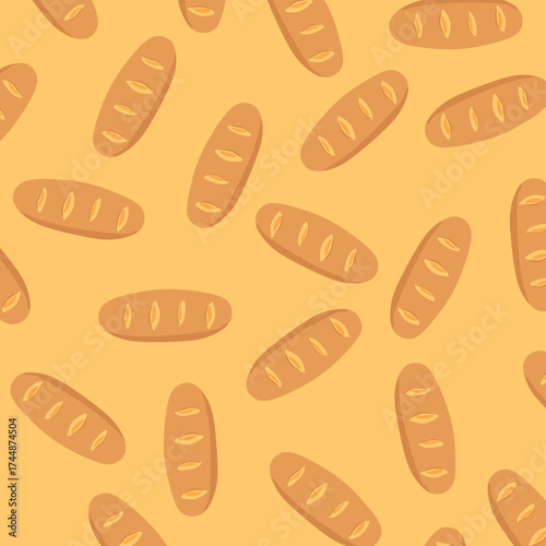 Seamless pattern with baguette in doodle style. perfect for bakery packaging, kitchen textiles, wallpapers, and wrapping paper.
