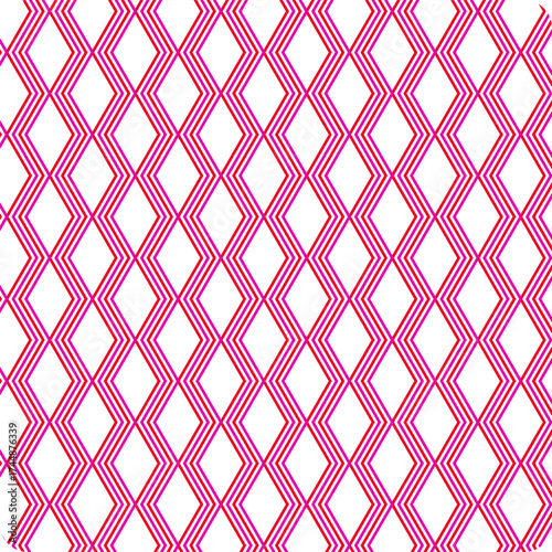 Zigzag diamond grid repeating geometric lines in pink and red. Modern pattern vector background.