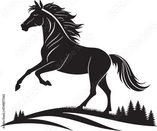 horse vector illustration with black silhouette isolated on white background