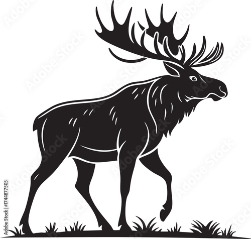 Deer silhouette vector illustration with antlers in nature
