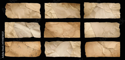 Vintage grunge old paper texture with wrinkles and folded effect. Rectangles and square old photo frames template collection. Grange and punk overlay folded paper texture. Worn, torn, weathered effect
