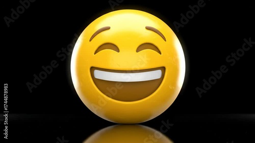 3d emoji Happy Emoji Laughing with Joy on Black Background.