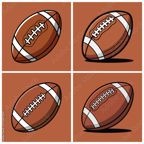 A stylized cartoon flat vector illustration depicting an American football.
