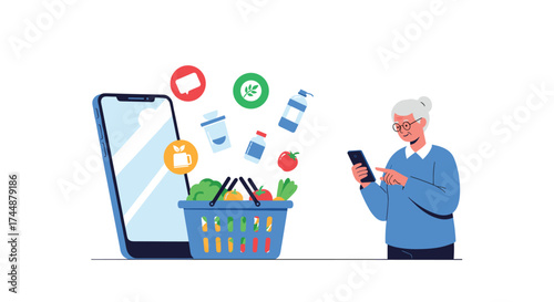 Online grocery shopping convenience for elderly individuals using smartphones.