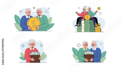 Elderly people receiving financial benefits and rewards.