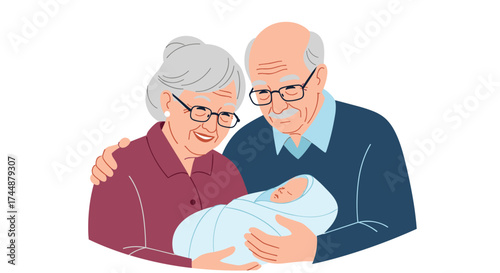 A loving moment between grandparents and their newborn grandchild.