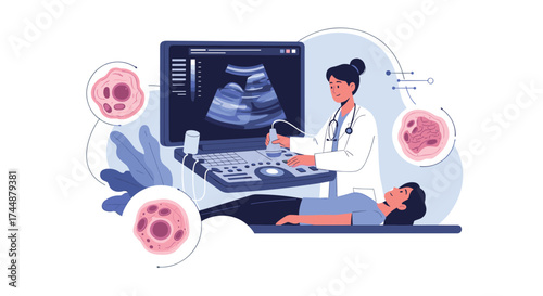 A healthcare professional performs an ultrasound scan on a patient.