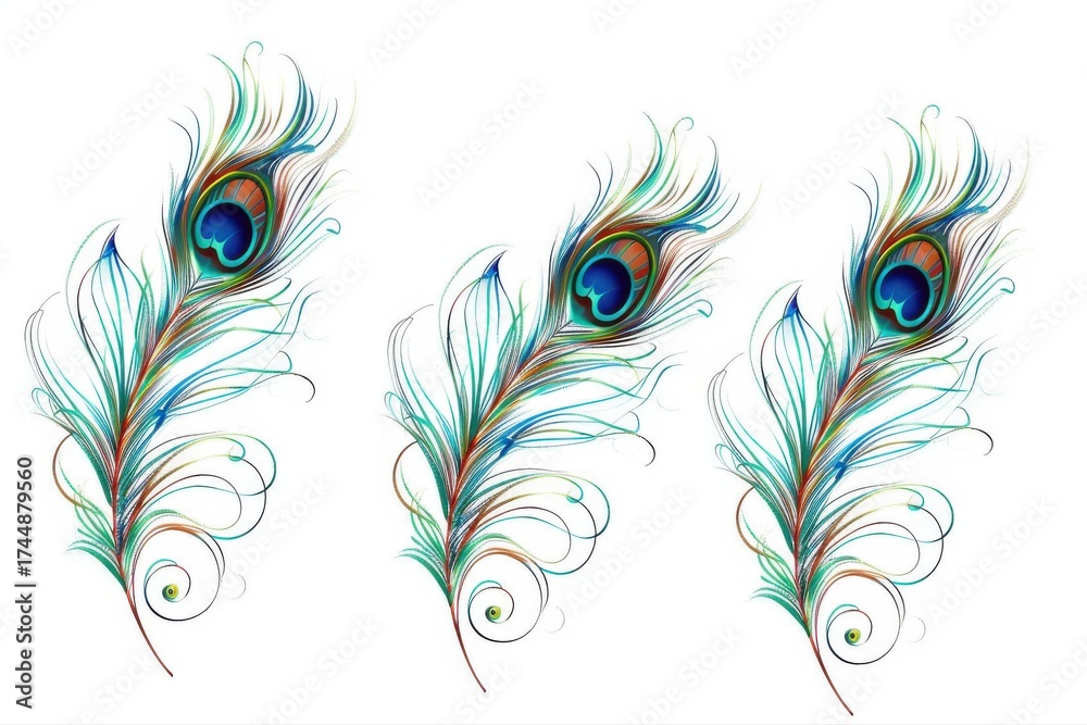Obraz premium Majestic Peacock Feathers Collection in Watercolor Design Intricate on transparent background