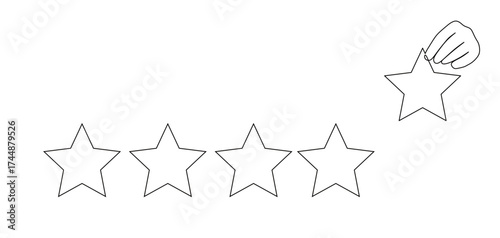 continuous line art of a hand holding one star to complete four other stars to make a perfect five stars