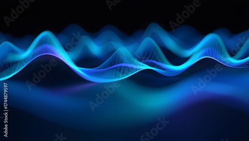 Abstract blue waveform sound visualization on dark background