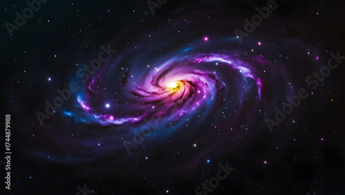 Vibrant spiral galaxy with colorful nebula and distant stars in deep space
