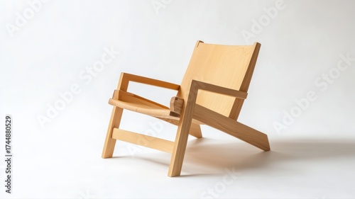 Minimalist wooden lounge chair on white background