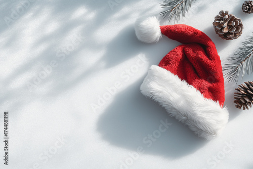 Santa Hat on Snow with Pine Branches