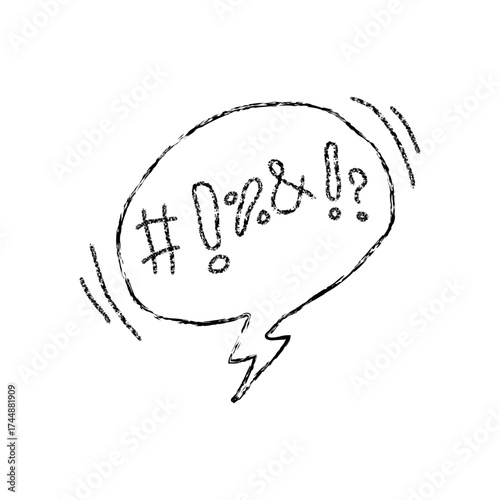 Speech Bubble with Swear Word Hand drawn Icon. Angry Expression, Rude Language Symbol, Negative Emotion Vector Illustration