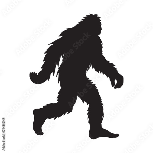 A bigfoot silhouette walking isolated on white background