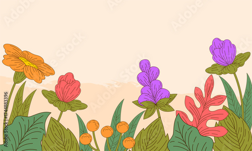  Abstract art background foliage luxury minimal background with flower line illustration art