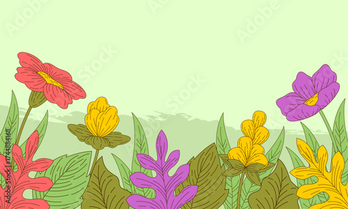  Abstract art background foliage luxury minimal background with flower line illustration art