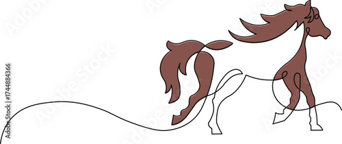 Majestic brown horse running free in a single continuous line design, a stunning modern aesthetic for animal lovers and equestrian enthusiasts