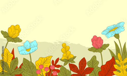  Abstract art background foliage luxury minimal background with flower line illustration art