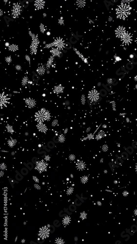 Snowflake Flying Isolated on Back Background. Snowfall Falling. Seamless Loop. Ultra hd 4k