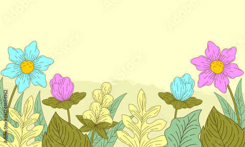  Abstract art background foliage luxury minimal background with flower line illustration art