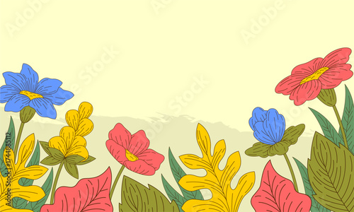  Abstract art background foliage luxury minimal background with flower line illustration art