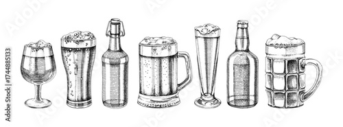 Beer glasses and bottles collection vector