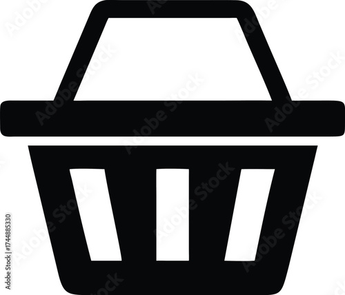 Shopping basket, black icon, simple graphic design, minimalist style, clean lines, geometric shapes, monochrome colors
