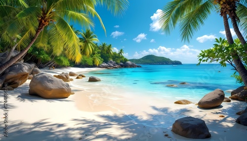 Tropical Beach with Palm Trees and Clear Water