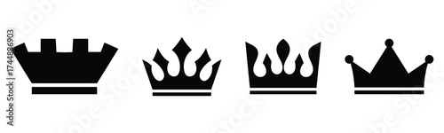 Black dark isolated king and queen vector crown icon set on white background. Set of vector crown icons. Royal luxury vintage crown icons. EPS 10. 