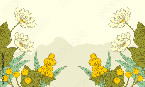  Abstract art background foliage luxury minimal background with flower line illustration art