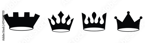 Black dark isolated king and queen vector crown icon set on white background. Set of vector crown icons. Royal luxury vintage crown icons. EPS 10. 