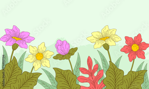  Abstract art background foliage luxury minimal background with flower line illustration art