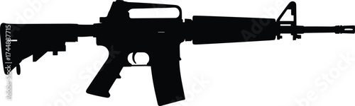 M16 assault rifle silhouette vector illustration, tactical firearm side profile, weapon icon design, cad drawing flat vector illustration, minimal artwork