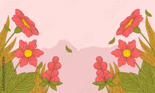  Abstract art background foliage luxury minimal background with flower line illustration art