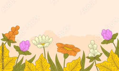  Abstract art background foliage luxury minimal background with flower line illustration art