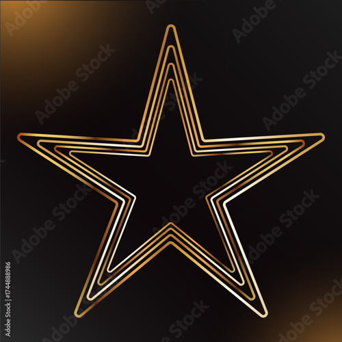 Golden five-pointed star with fine lines design