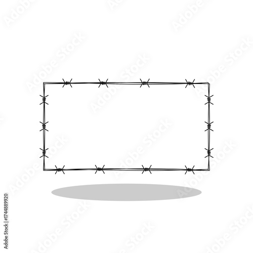 Barbed wire frame rectangle icon with shadow