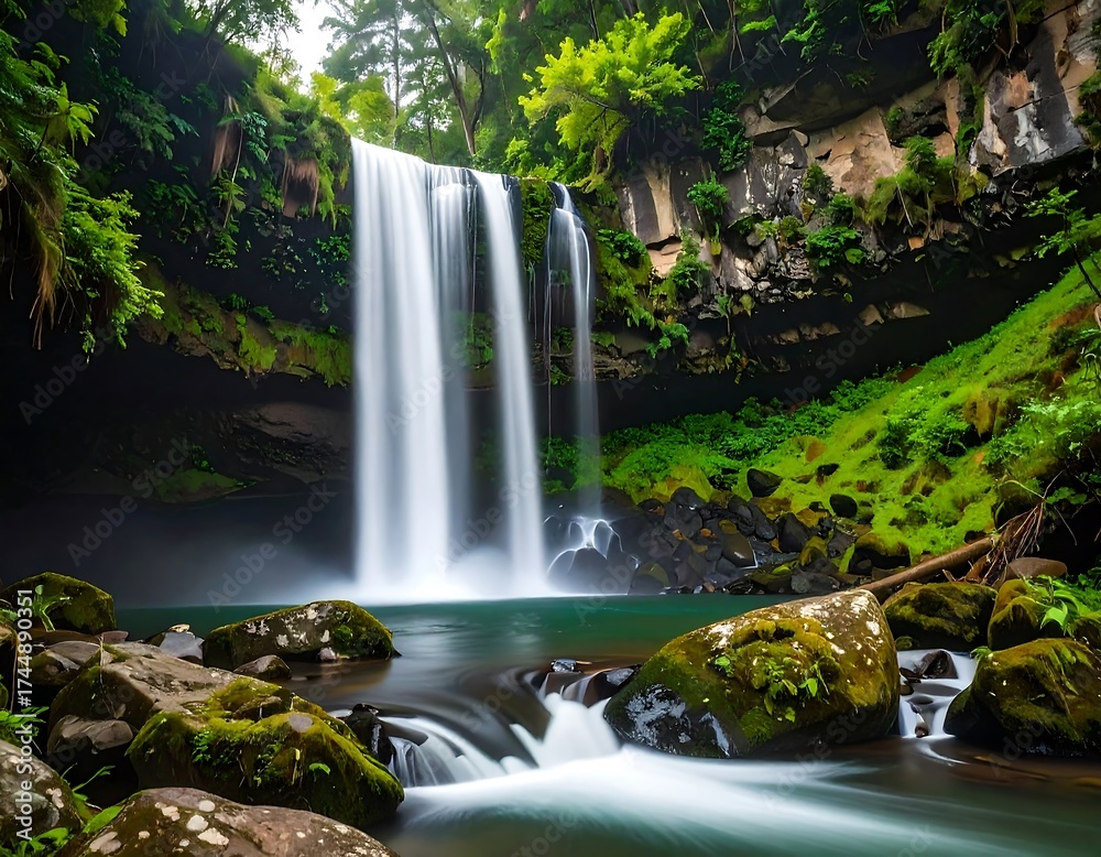 Obraz premium Lush waterfall cascading into a pool