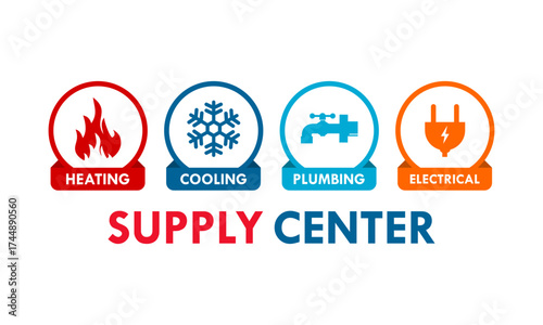 Supply center - heating, cooling,plumbing,electrical design logo template illustration