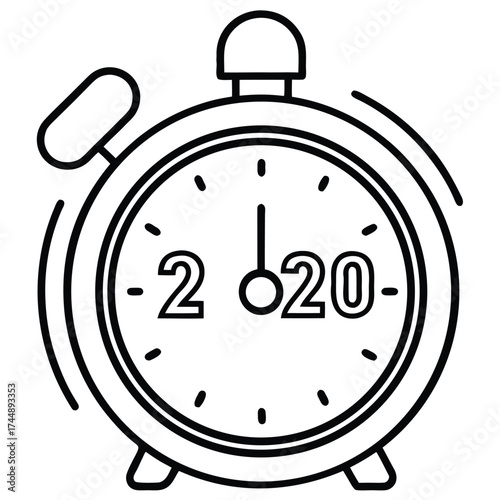 Simple clock outline striking midnight with 2026 digits