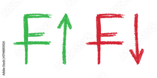 Hand drawn swiss franc currency symbol Growth and fall profit with arrow up and down Brush stroke doodle Element for design