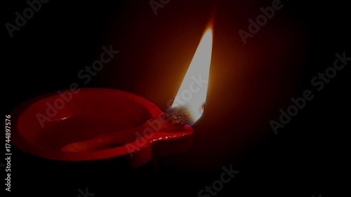 Decorative Colorful Traditional Diya Lamp Lit Outdoors During Festival