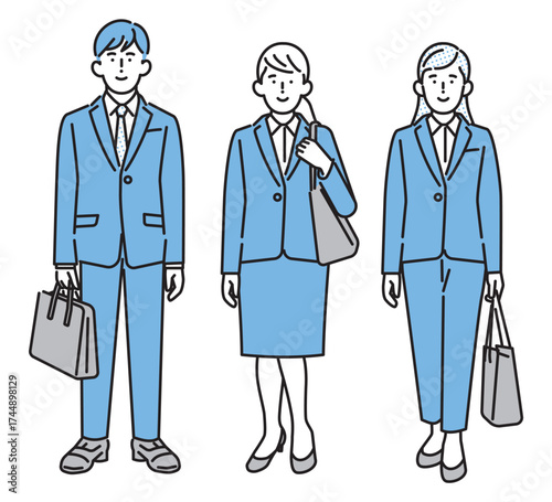シンプル　イラスト　リクルートスーツを着て立つ男性と女性リクルートスーツを着て立つ男性と女性