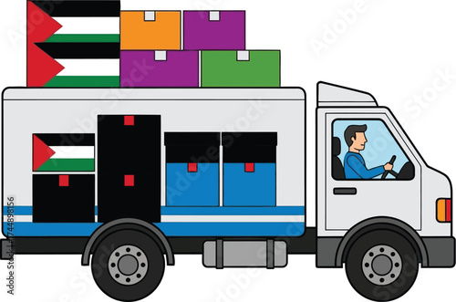 Palestine delivery truck shipping boxes and cargo international trade