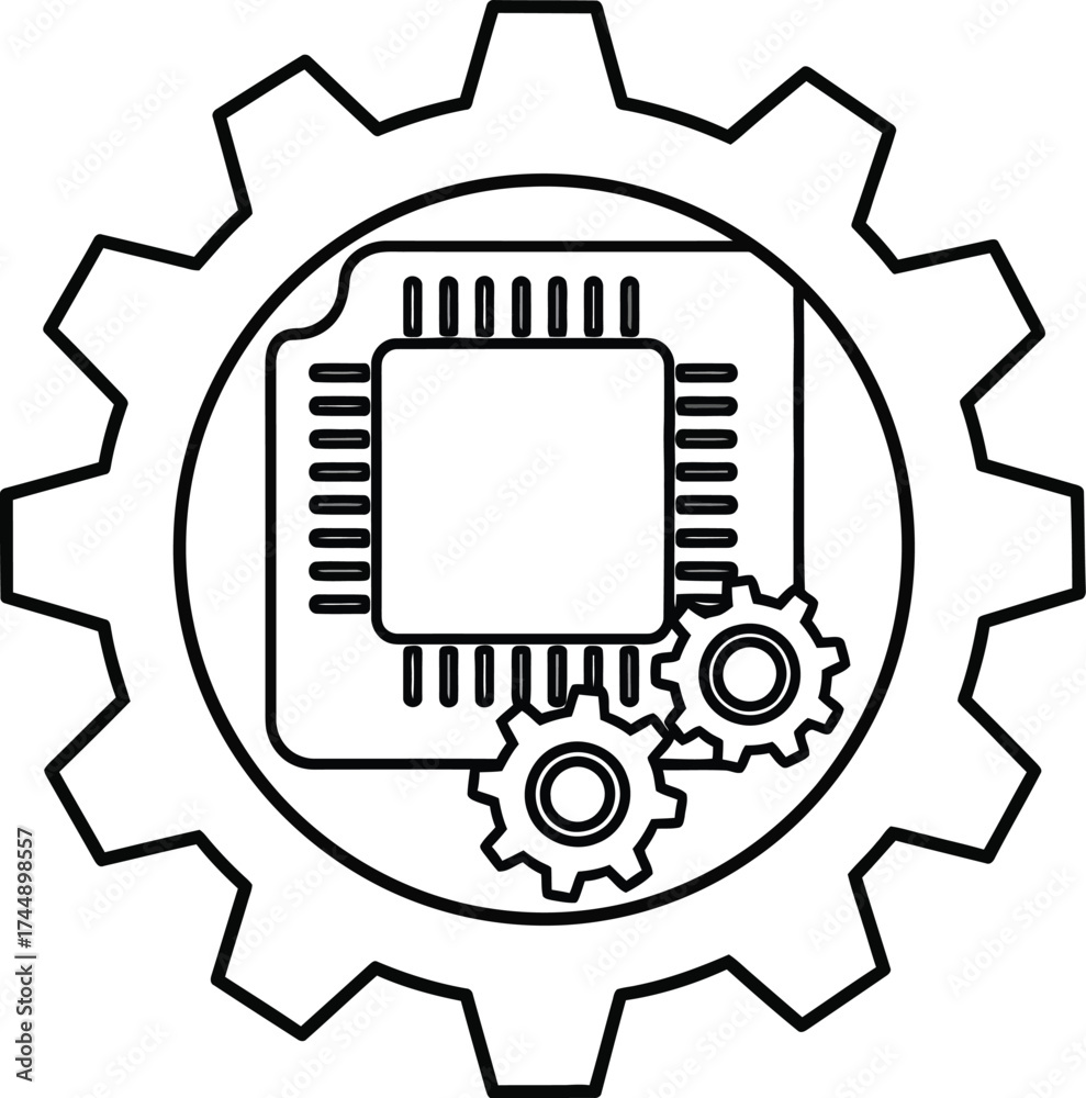 Obraz premium Engineering technology concept with gear and microchip illustration