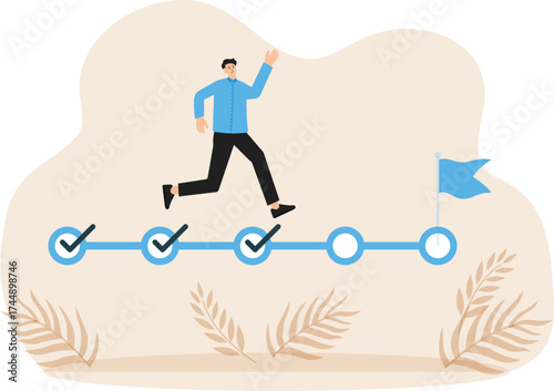 tracking and goal tracker, task completion progress concept, businessman holding big pencil to check comProject pleted tasks.
